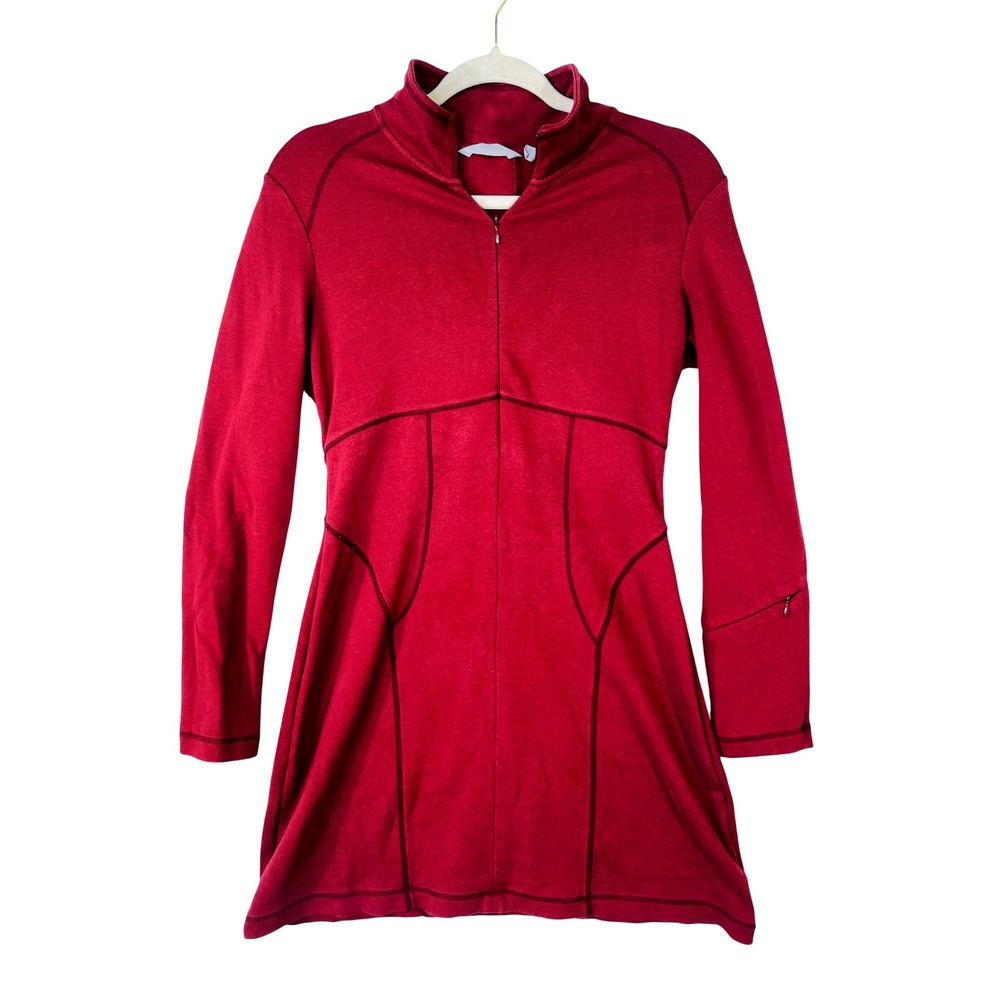 Athleta Womens Quarter Zip Long Sleeve Athletic Dress Burgundy Heathered Mini S